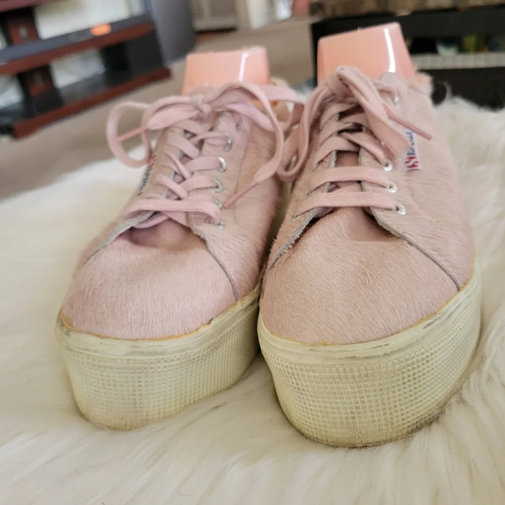 Superga Pink Calf Hair Platform Lace-Up Sneakers Sz W10/M8.5 EUC S009KN0 UNISEX - Picture 5 of 10